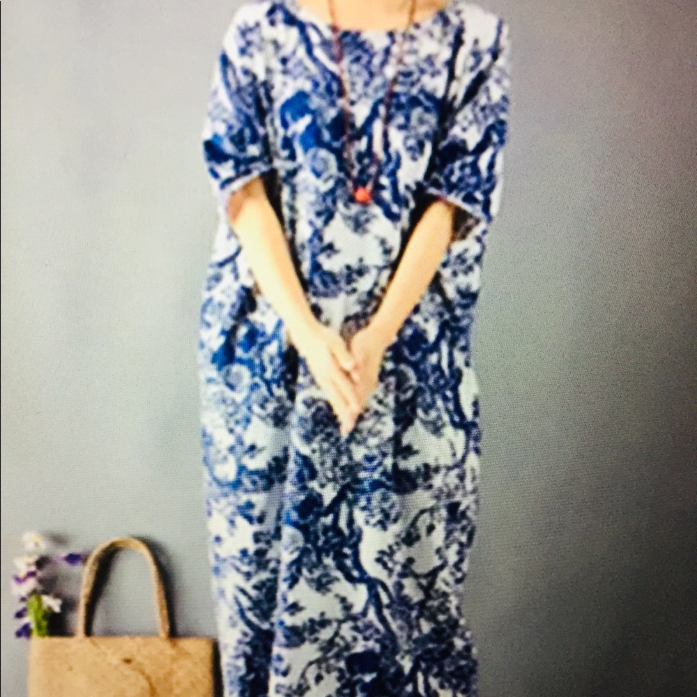 NEW Porcelain Blue White Oversized Dress